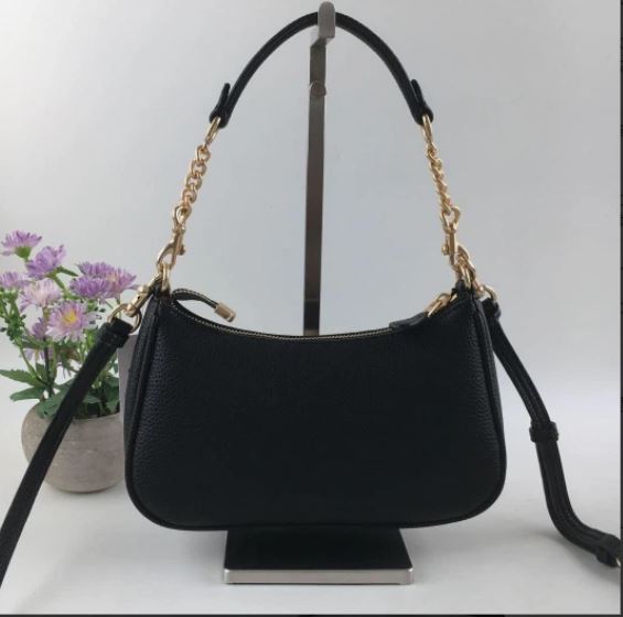 COACH CA209 TERI Shoulder Bag Hand Bag Black Refined Pebble Leather Outlet New